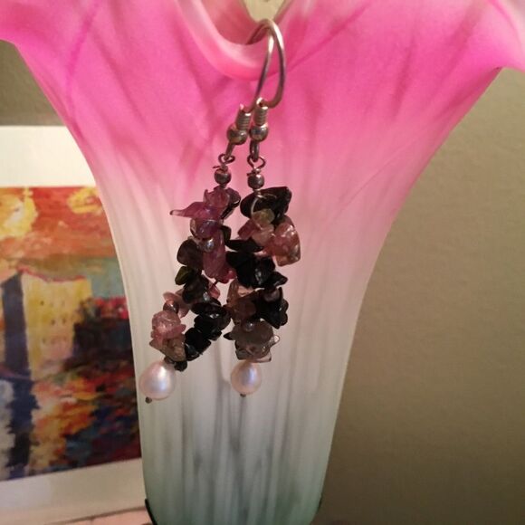 Sterling Silver Tourmaline & Pearl Earrings - Picture 5 of 6